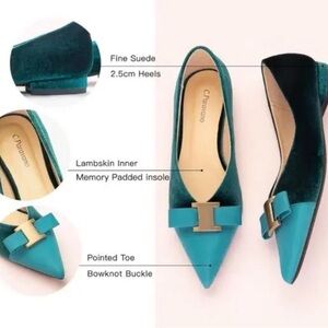 Chic Teal Suede Flats with Bowknot Buckle